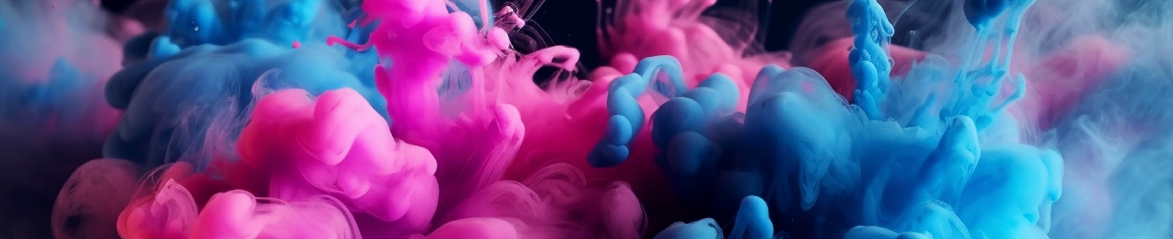 Paint Ink drop in water, Motion color explosion smoke, Blue pink color fluid splash vapor cloud on glitter dust texture black abstract art background; Shutterstock ID 2313909587; purchase_order: -; job: -; client: -; other: -