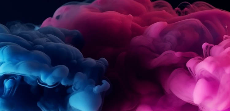 Paint Ink drop in water, Motion color explosion smoke, Blue pink color fluid splash vapor cloud on glitter dust texture black abstract art background; Shutterstock ID 2313909587; purchase_order: -; job: -; client: -; other: -